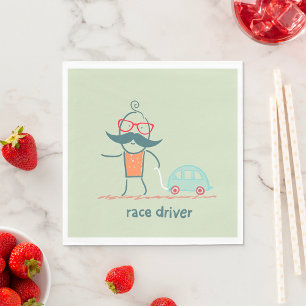 Funny Race Driver Moustache Character Napkin