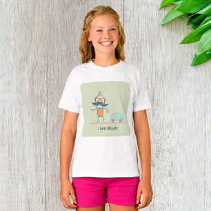 Funny Race Driver Moustache Character T-Shirt