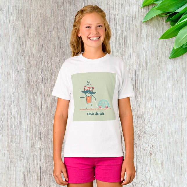 Funny Race Driver Moustache Character T-Shirt (Creator Uploaded)