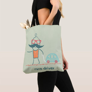 Funny Race Driver Moustache Character Tote Bag