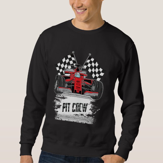 Funny Racing Party Pit Crew Car Racing Chequered F Sweatshirt (Front)