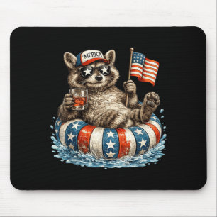 Funny Racoon 4th Of July America Patriotic Lover Mouse Pad