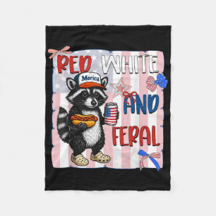 Funny Racoon 4th Of July Patriotic Red White And Fleece Blanket