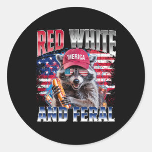 Funny Racoon 4th Of July Usa Patriotic Red White Classic Round Sticker