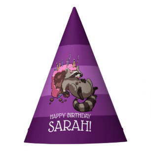 Funny Racoon Add Your Name Happy Birthday Cartoon Party Hat