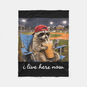 Funny racoon ballfield baseball field live here fleece blanket