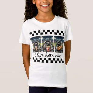 Funny Racoon Baseball Fan – I Live Here Now Stadi T-Shirt