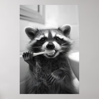 Funny Racoon Bathroom Art Vintage Style Animal