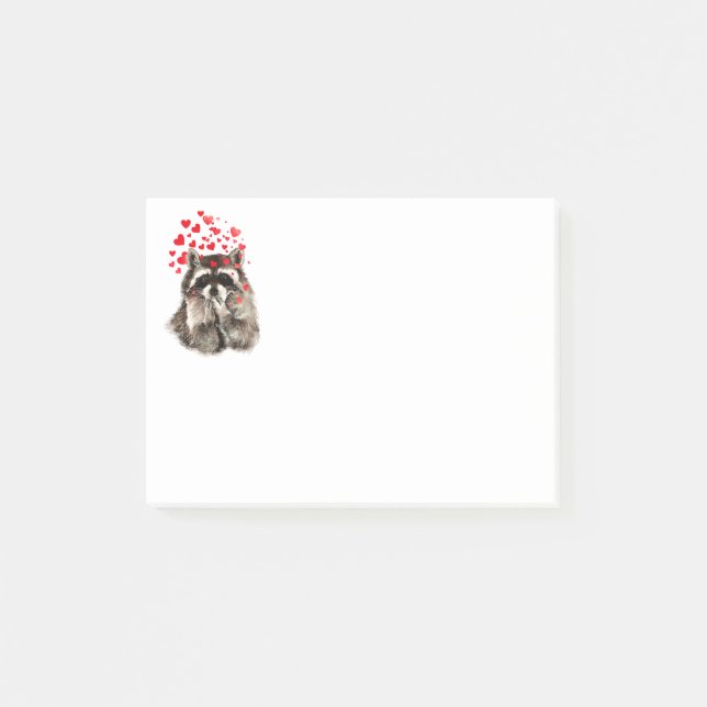 Funny Racoon Blowing kisses & Love Hearts Post-it Notes (Front)