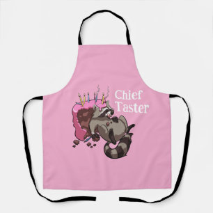 Funny Racoon Chief Taster Eating Cake Cartoon Apron