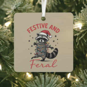 Funny Racoon Christmas Feral Meme Xmas  Metal Tree Decoration