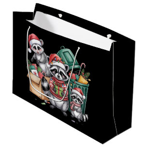 Funny Racoon Christmas Opossum & Street Cats Large Gift Bag