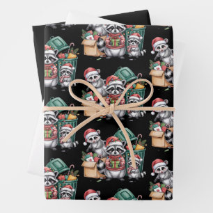 Funny Racoon Christmas Opossum & Street Cats Wrapping Paper Sheet