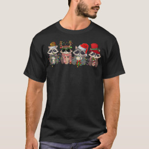 Funny Racoon Christmas Santa Hat Xmas Animal Racoo T-Shirt