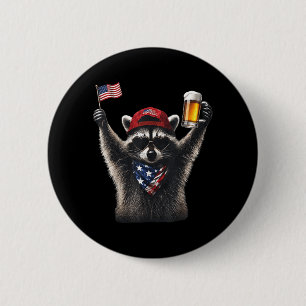 Funny Racoon Drinking Beer Patriotic Aamerican 6 Cm Round Badge