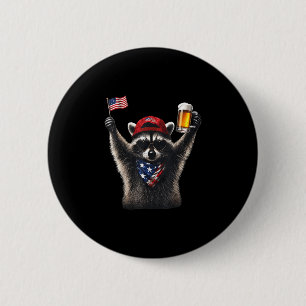 Funny racoon drinking beer patriotic american 6 cm round badge