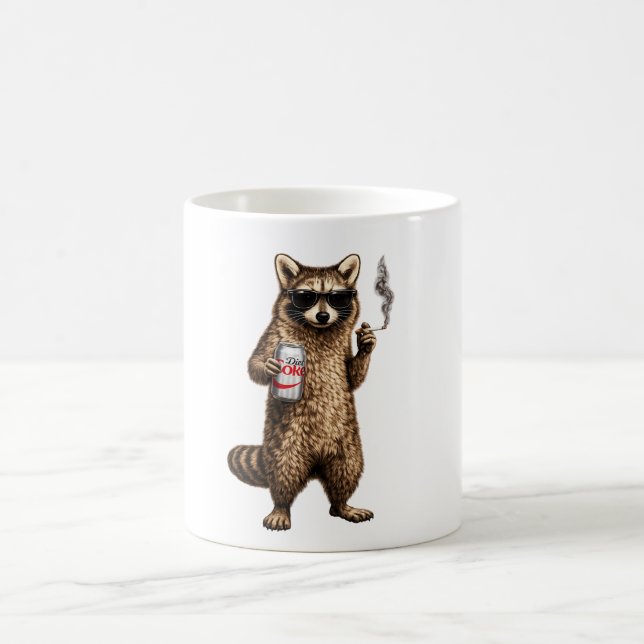Funny Racoon Drinking Diet drink– Cool Sunglasses Coffee Mug (Center)