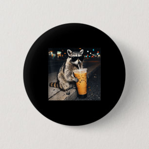 Funny racoon drinking iced coffee animal meme men 6 cm round badge