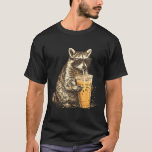 Funny racoon drinking iced coffee animal meme men T-Shirt