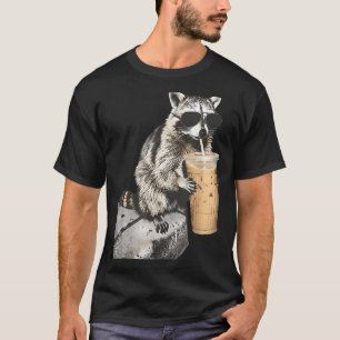 Funny racoon drinking iced coffee animal meme men T-Shirt
