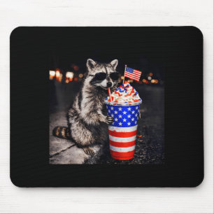 Funny Racoon Drinking Iced Coffee Meme Flag 4th Mouse Pad