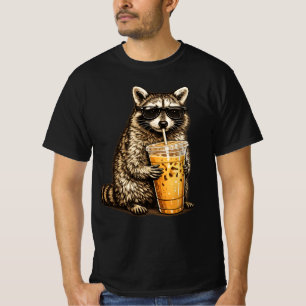 Funny Racoon Drinking Iced Coffee — Retro Animal  T-Shirt