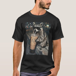 Funny Racoon Drinking Iced Coffee Trash Panda T-Shirt