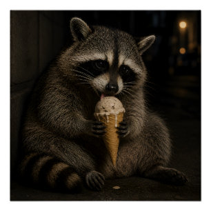 Funny Racoon Eating Ice Cream Poster