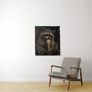 Funny Racoon Eating Ice Cream Tapestry