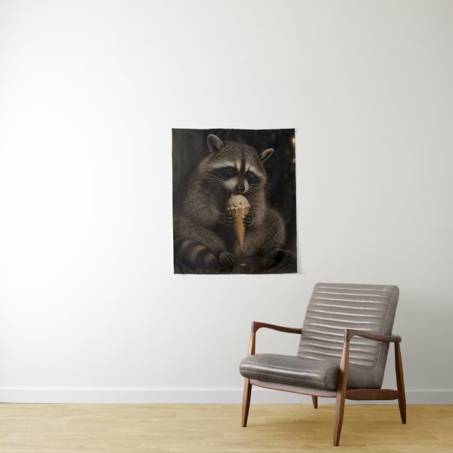 Funny Racoon Eating Ice Cream Tapestry (In Situ)