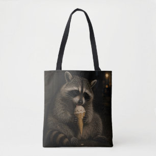 Funny Racoon Eating Ice Cream Tote Bag