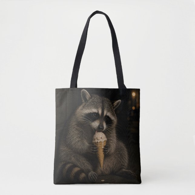 Funny Racoon Eating Ice Cream Tote Bag (Front)
