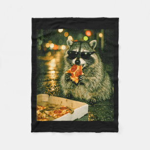 Funny racoon eating pizza animal meme trash panda fleece blanket