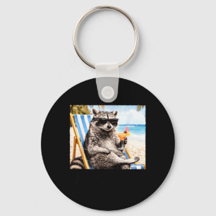 Funny Racoon Feral Girl Summer Vibes Chill Key Ring