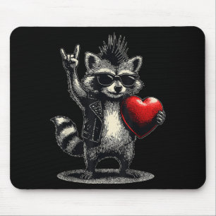 Funny racoon heart punk rock valentines day men mouse pad