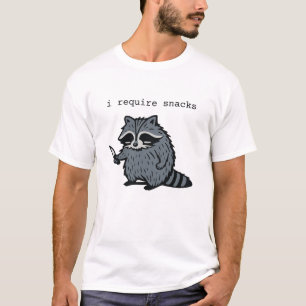 Funny Racoon “I Require Snacks” Cartoon Design T-Shirt