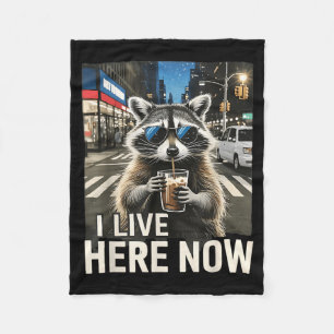 Funny Racoon Iced Coffee Live Here City Trash Fleece Blanket