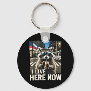 Funny Racoon Iced Coffee Live Here City Trash Key Ring