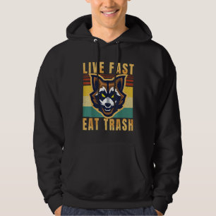Funny Racoon Live Fast Eat Trash Camping Retro V Hoodie