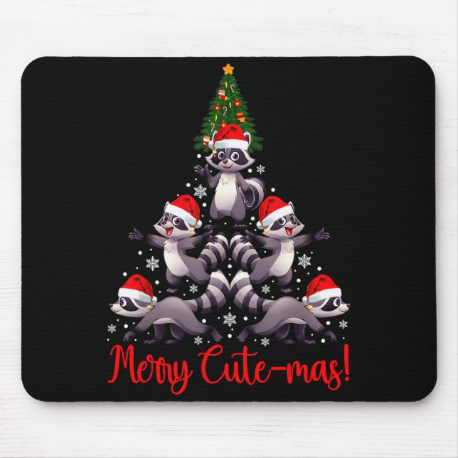 Funny Racoon Merry Cute-mas Racoon Family Christma Mouse Pad (Front)