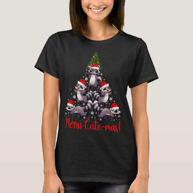 Funny Racoon Merry Cute-mas Racoon Family Christma T-Shirt (Front)