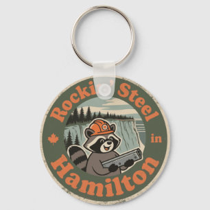 Funny Racoon Mountie Rockin’ Steel in Hamilton Key Ring