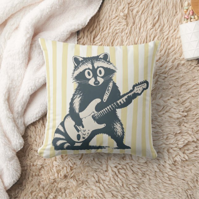 Funny Racoon Playing Electric Guitar Cushion (Blanket)