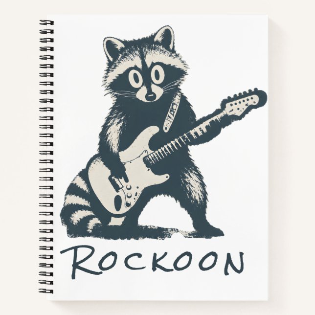Funny Racoon Playing Electric Guitar Notebook (Front)