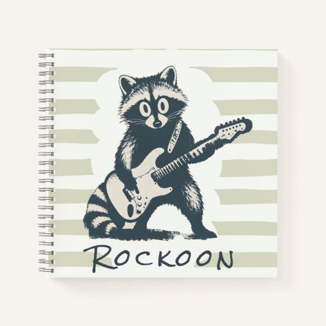 Funny Racoon Playing Electric Guitar Notebook (Front)