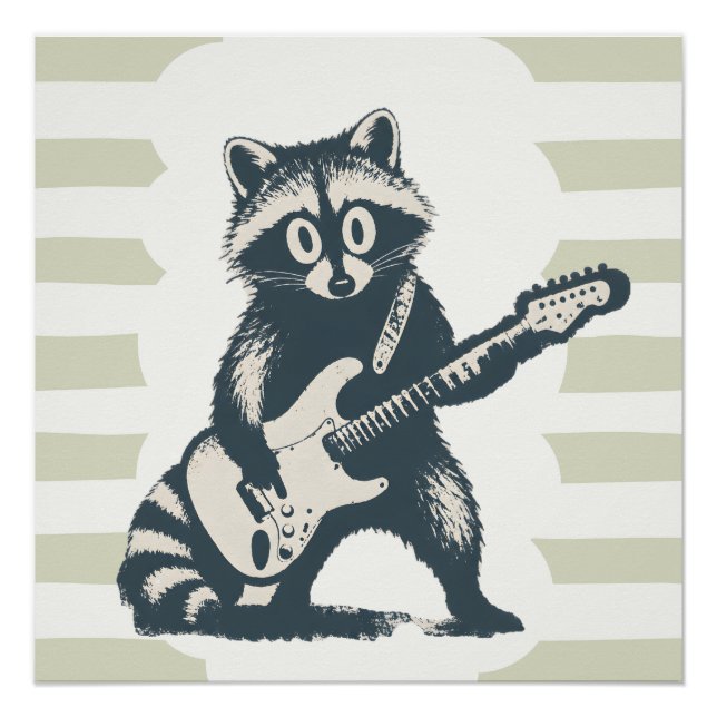 Funny Racoon Playing Electric Guitar Poster (Front)
