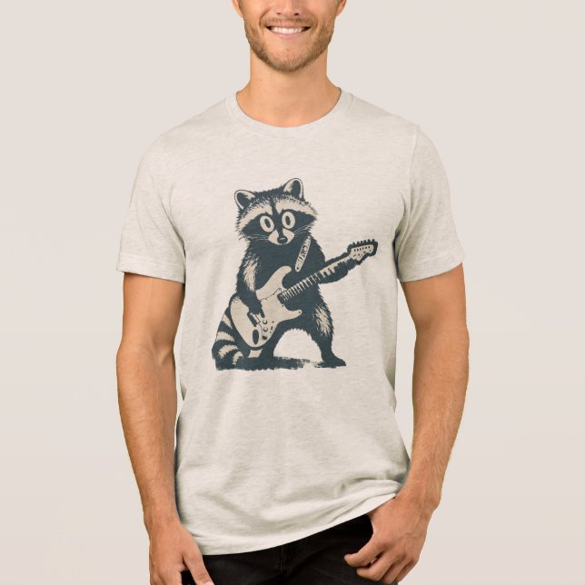 Funny Racoon Playing Electric Guitar Tri-Blend Shirt (Front)