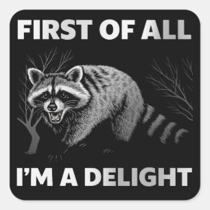 Funny Racoon Quote - First of All I'm a Delight Square Sticker