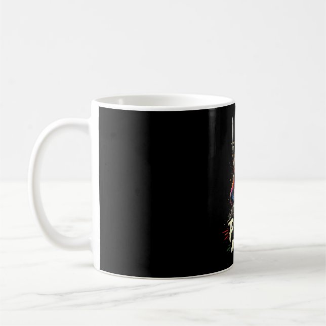 Funny racoon rainbow cape warrior pride at dawn coffee mug (Left)