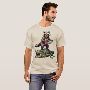 Funny Racoon Riding Crocodile Print   Shop Meme A T-Shirt
